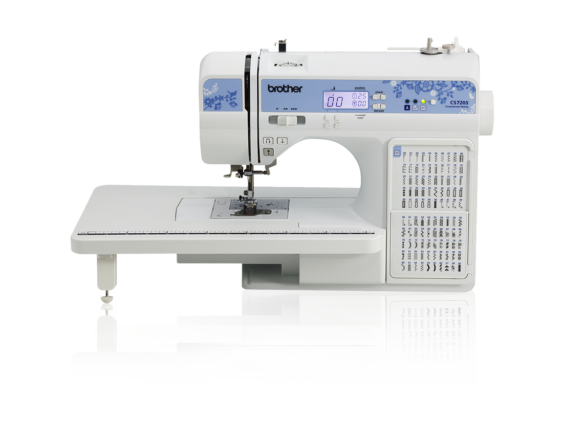 Máquina de coser digitalizada de 150 puntadas con mesa de extensión para ampliar espacio de trabajo