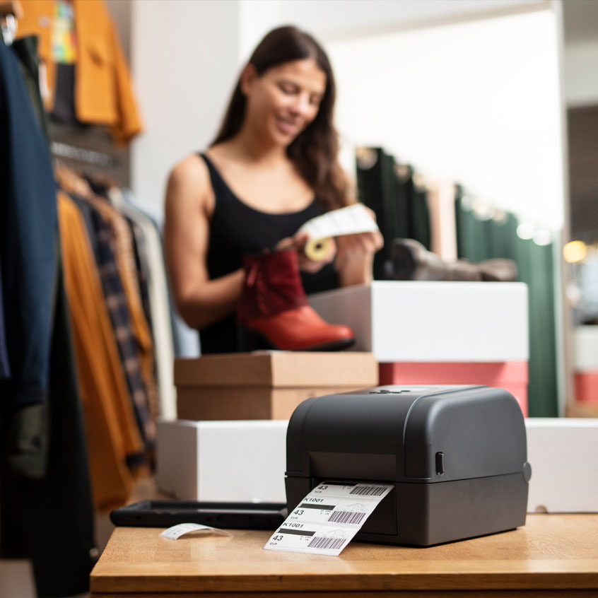 Impresora de escritorio de transferencia térmica de 4 pulgadas con USB/Host USB/serie/LAN Ethernet